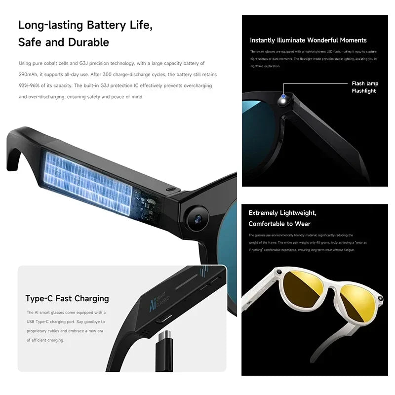 2026 New Smart Glasses  8MP Camera WiFi Bluetooth Touch Control IP65 Waterproof AI Translation Noise Cancelling AI Glasses Women