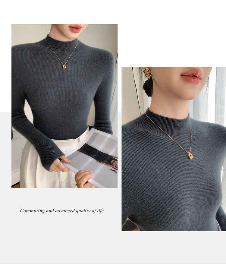 Fashion Woman Autumn Winter Sweater Elegant Female Merino Wool Knitwear Slim Pullover Cashmere Lady Long Sleeve Clothing Tops