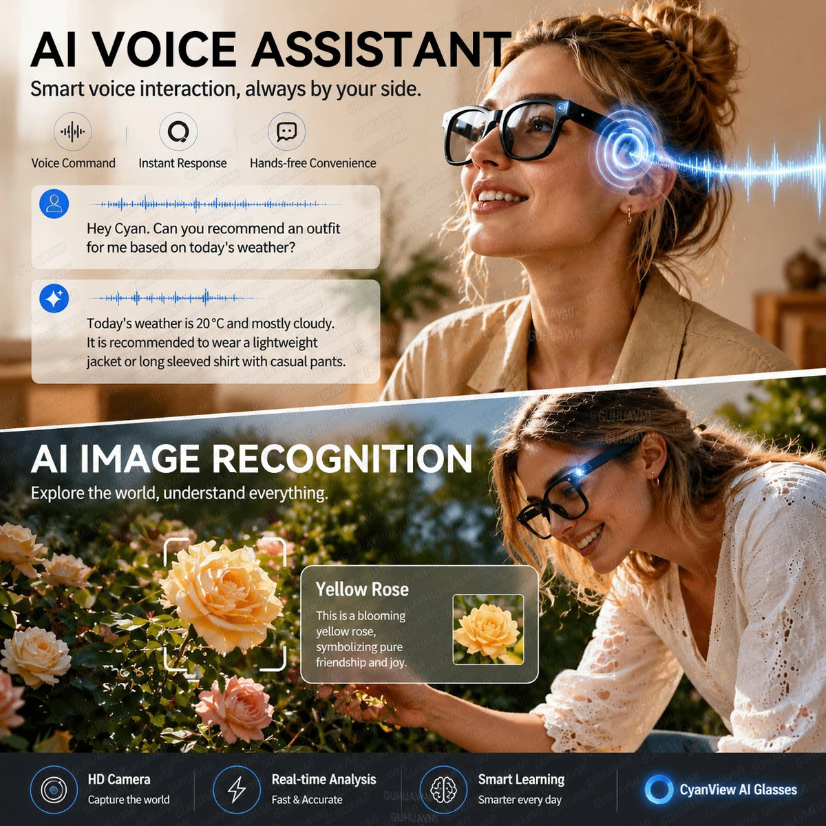 GML5.2 AI New Smart Glasses 1300W Camera Live Streaming Real-Time Translation Meeting Assistant Audio And Video Calls AI Glasses
