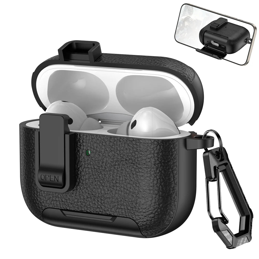 Funda protectora con mosqueton y soporte para AirPods