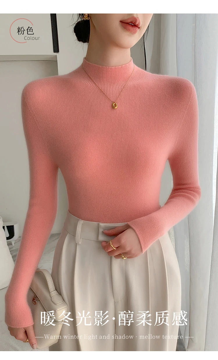 Fashion Woman Autumn Winter Sweater Elegant Female Merino Wool Knitwear Slim Pullover Cashmere Lady Long Sleeve Clothing Tops