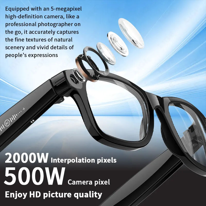 AI 5 Million Pixels Smart Glasses Recording Videos Photo Recognition Answer Translation 290mAh IP66 Waterproof Bluetooth Glasses