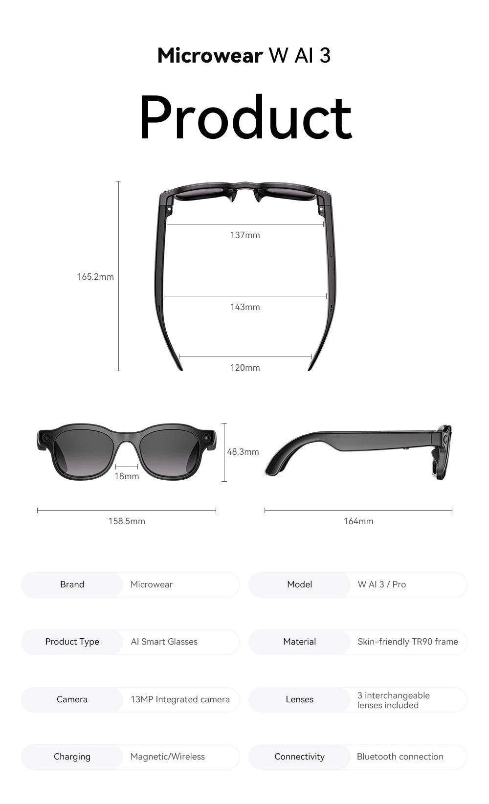 2026New AI Smart Glasses 3Lens 13MP Camera 4K Video Recording 100+ AI Languages Translation Sunglasses Bluetooth Call Music Play