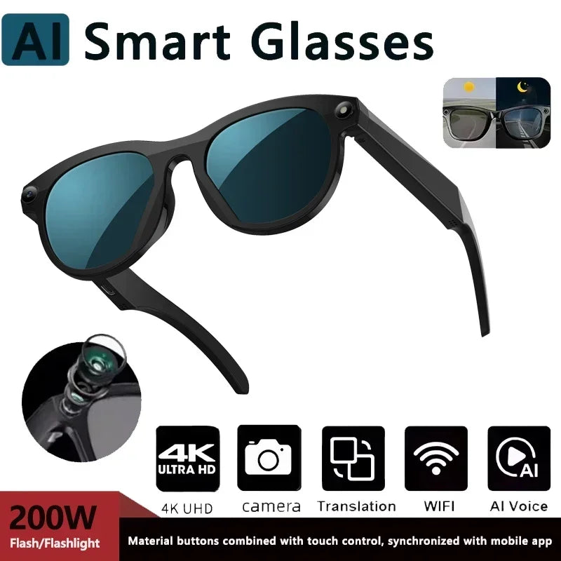 2026 New Smart Glasses  8MP Camera WiFi Bluetooth Touch Control IP65 Waterproof AI Translation Noise Cancelling AI Glasses Women