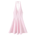 HH Women Summer Sexy V-Neck Sleeveless Backless Party Dress New Fashion Woman Solid Rear Zipper Pleated Short Dress Mujer
