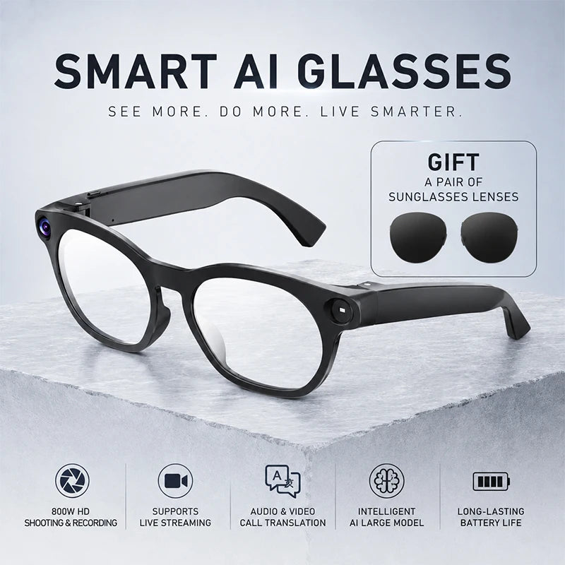 New Fashionable Smart Glasses Intelligent AI Large Model 800W HD Camera 290mAh Battery AI Translation Smart Glasses Men Women