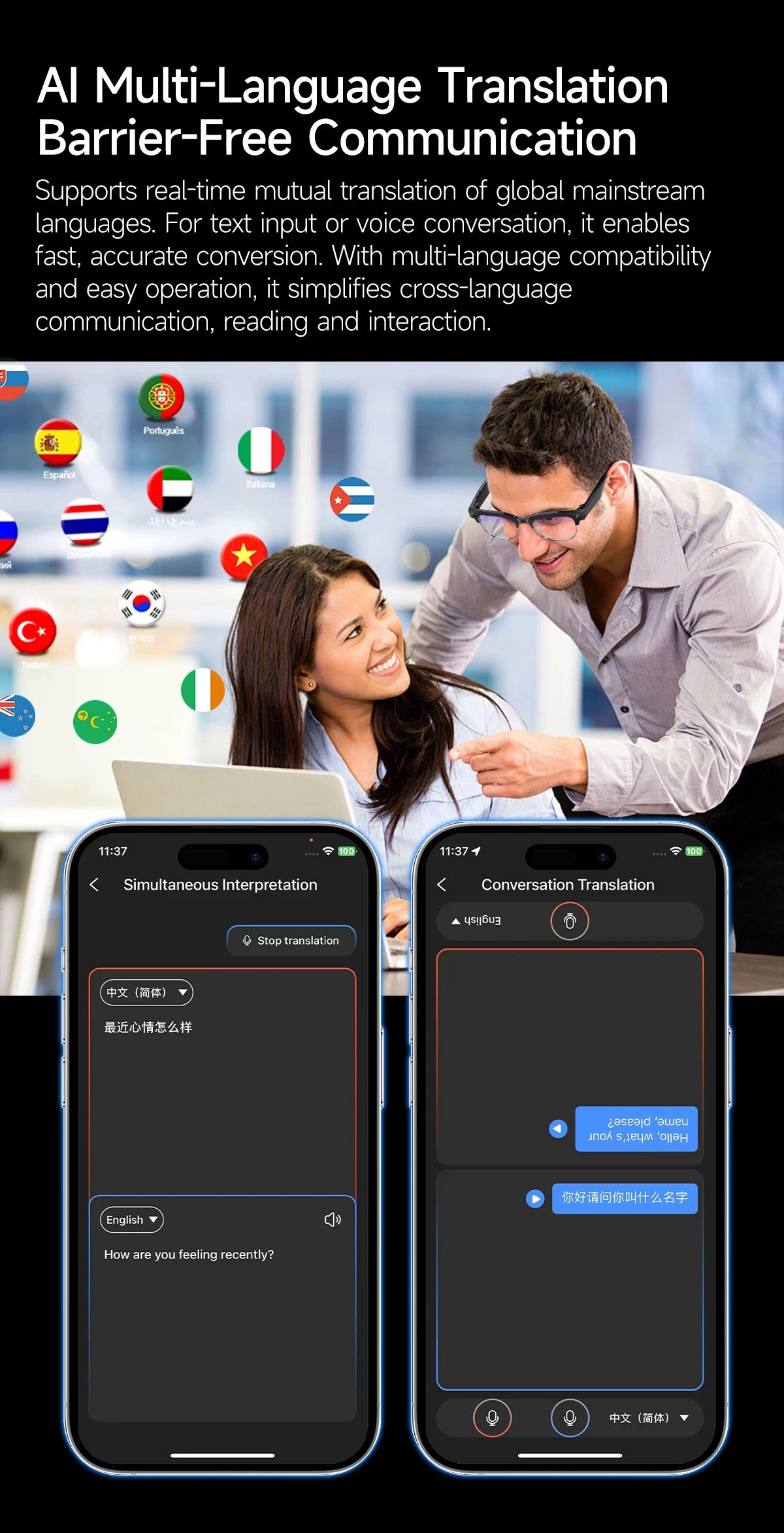 2026 Smart AI Glasses 4K HD 800W Camera 32GB Memory 140+ Translation ChatGPT Music Play Photos &Video Shoot Sunglasses Men Women