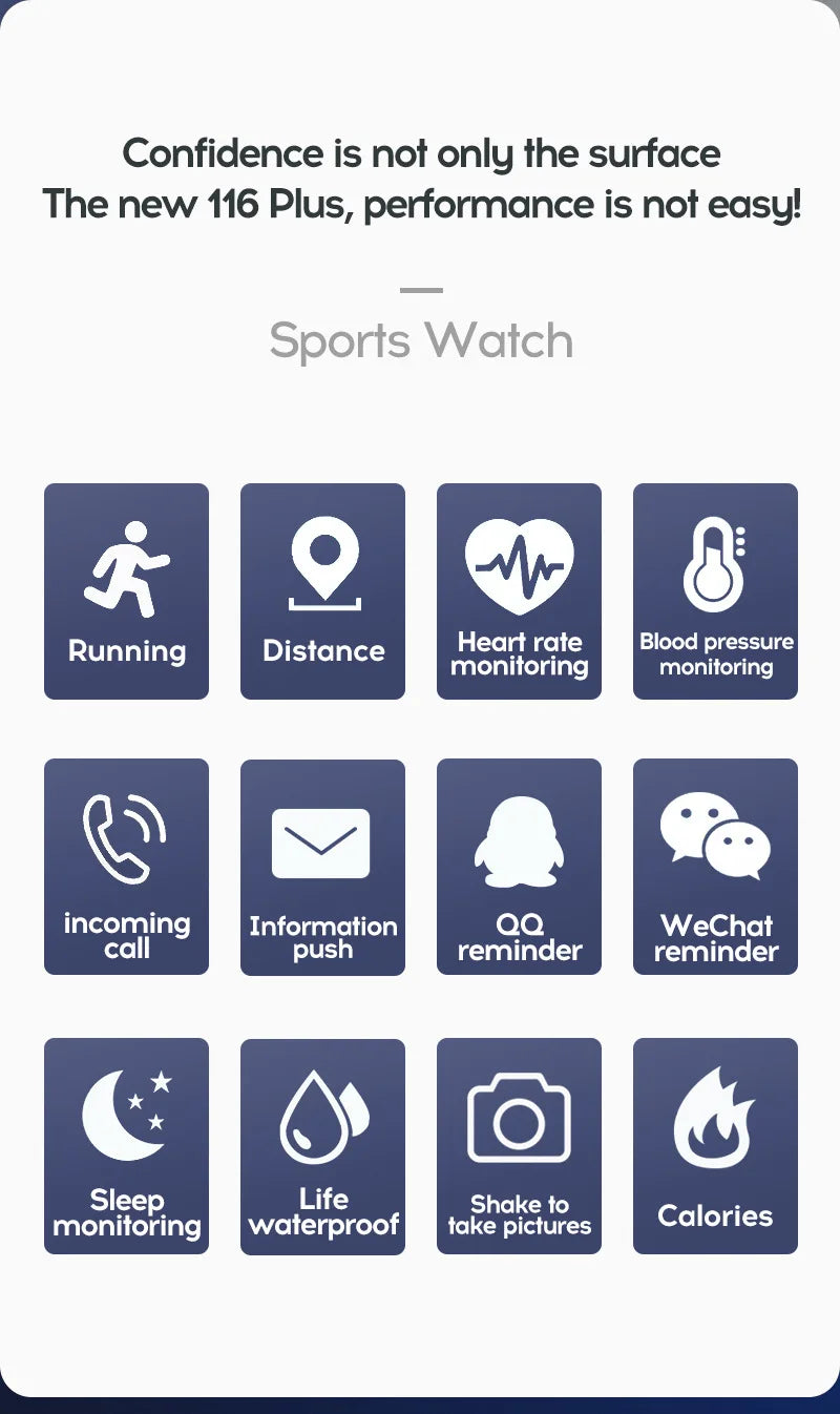 116plus Smart Watch Men and Women Full Touch Screen Sport Fitness Watch Man IP67 Waterproof Bluetooth For Ios Android Smartwatch
