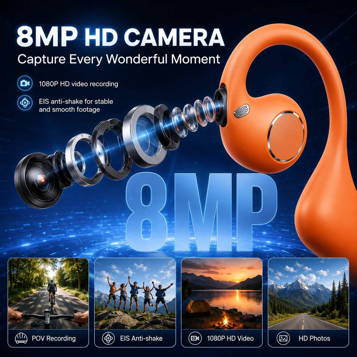 2026 AI Camera Headphones 8MP HD Photos 1080P Stabilized Video Real-Time Translation Voice Recording Bluetooth Calls Headphones