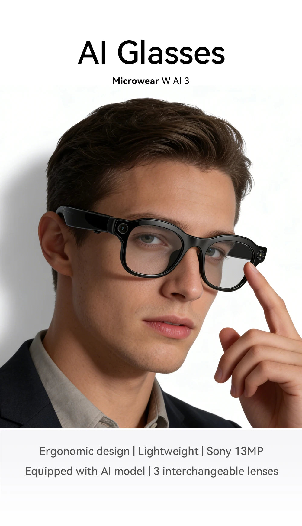 2026New AI Smart Glasses 3Lens 13MP Camera 4K Video Recording 100+ AI Languages Translation Sunglasses Bluetooth Call Music Play