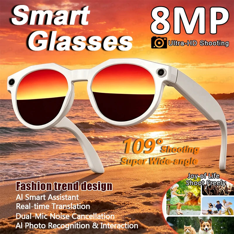 2026 New AI Smart Glasses 8MP Photo&Video Recording Music Playback Voice Wake-Up AI Interaction Translation 290mAh Smart Glasses