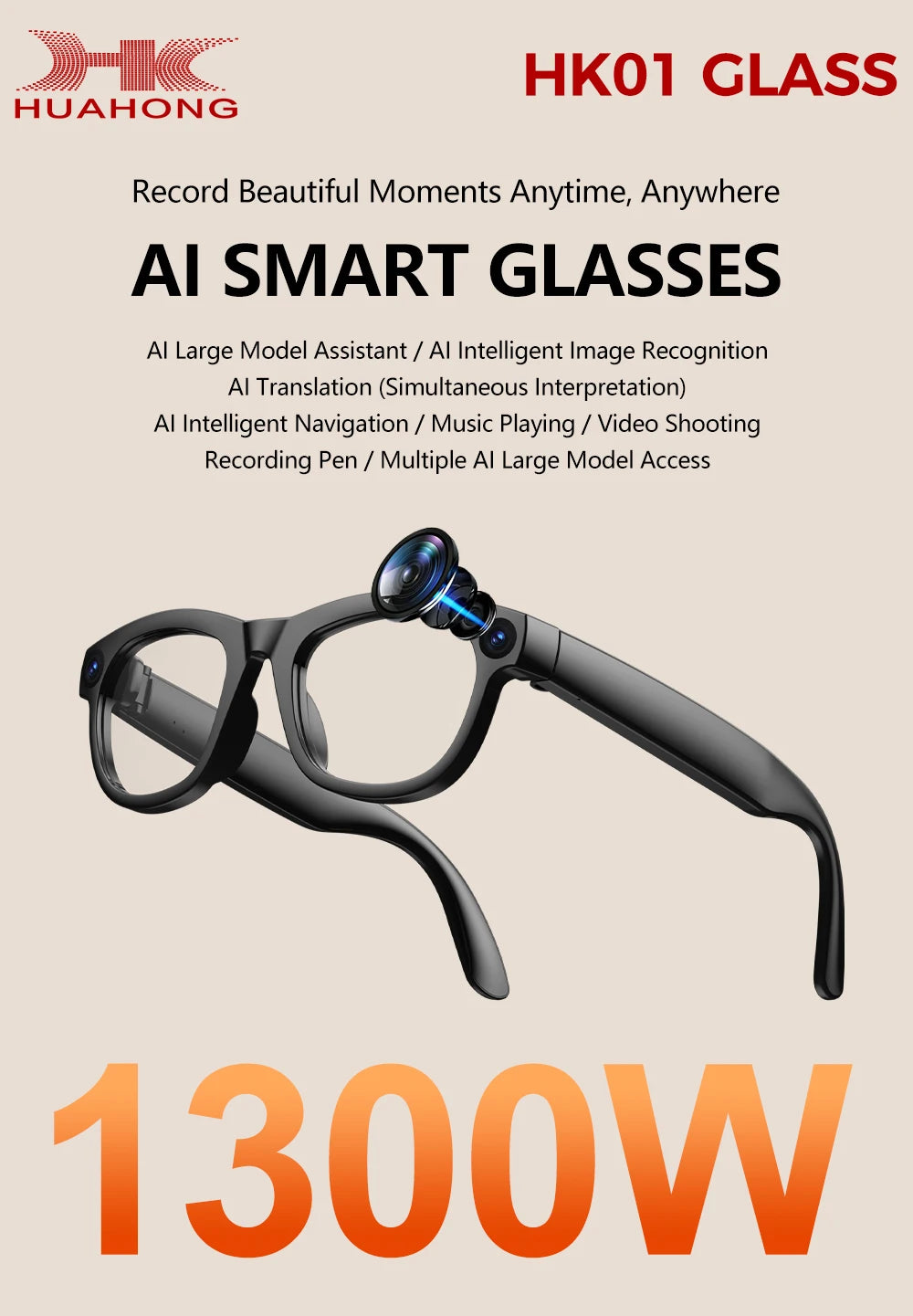 GML5.2 AI New Smart Glasses 1300W Camera Live Streaming Real-Time Translation Meeting Assistant Audio And Video Calls AI Glasses