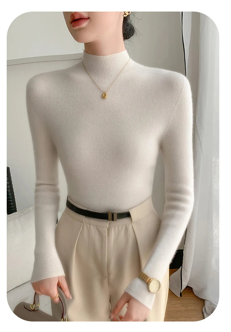 Fashion Woman Autumn Winter Sweater Elegant Female Merino Wool Knitwear Slim Pullover Cashmere Lady Long Sleeve Clothing Tops