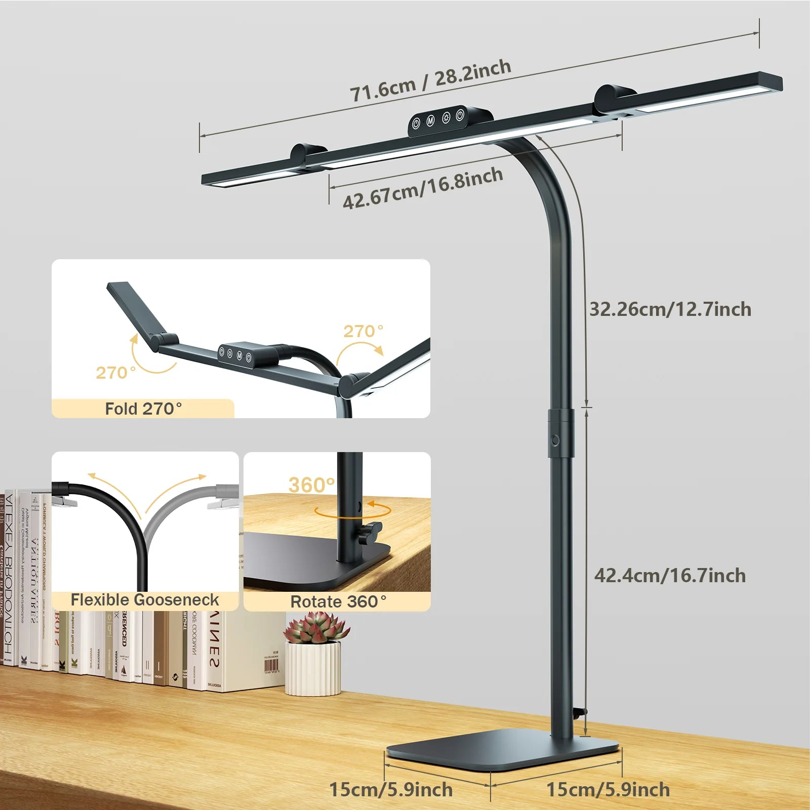 led Desk Lamp with Clamp, 24W Ultra Bright Architect LED Table Lamp for Home Office with Atmosphere Lighting, Automatic Dimming