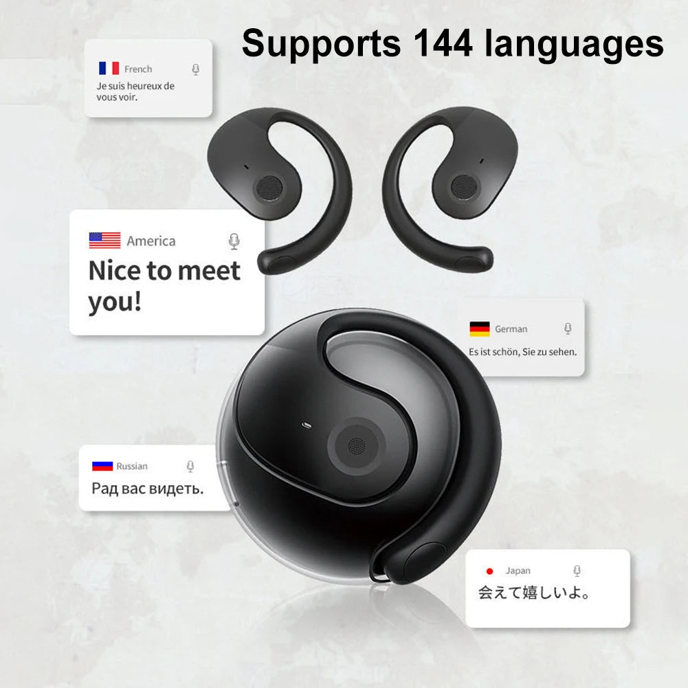 Wireless BT AI Real-time Language Translation Earphones 144 Languages Smart Voice Translator Ideal for Travel and Business