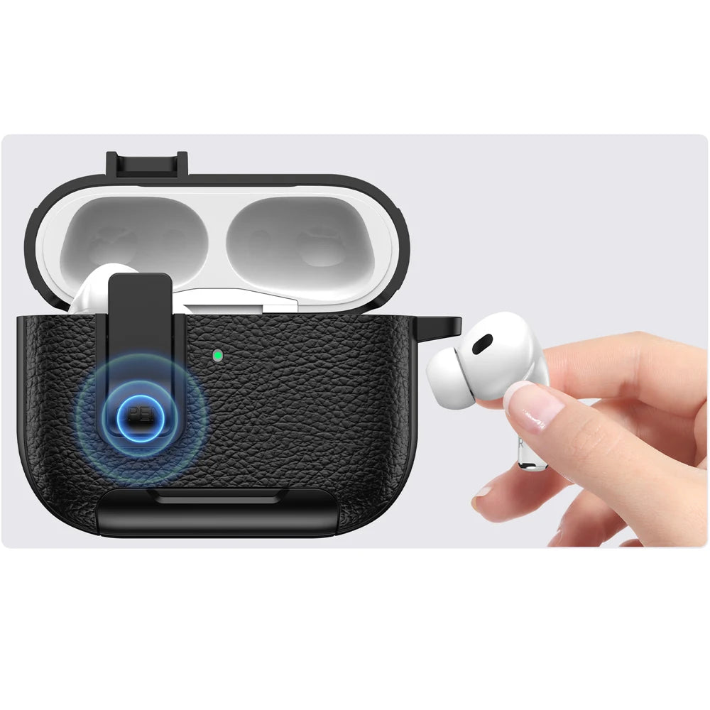 Funda protectora con mosqueton y soporte para AirPods