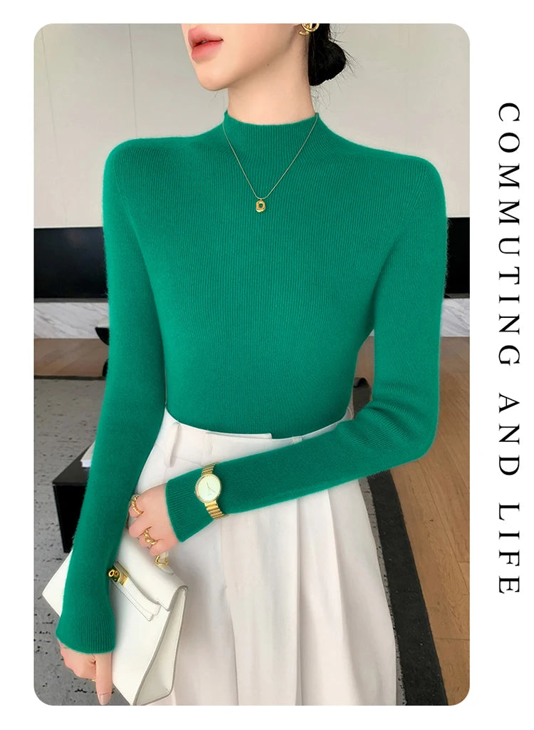 Fashion Woman Autumn Winter Sweater Elegant Female Merino Wool Knitwear Slim Pullover Cashmere Lady Long Sleeve Clothing Tops