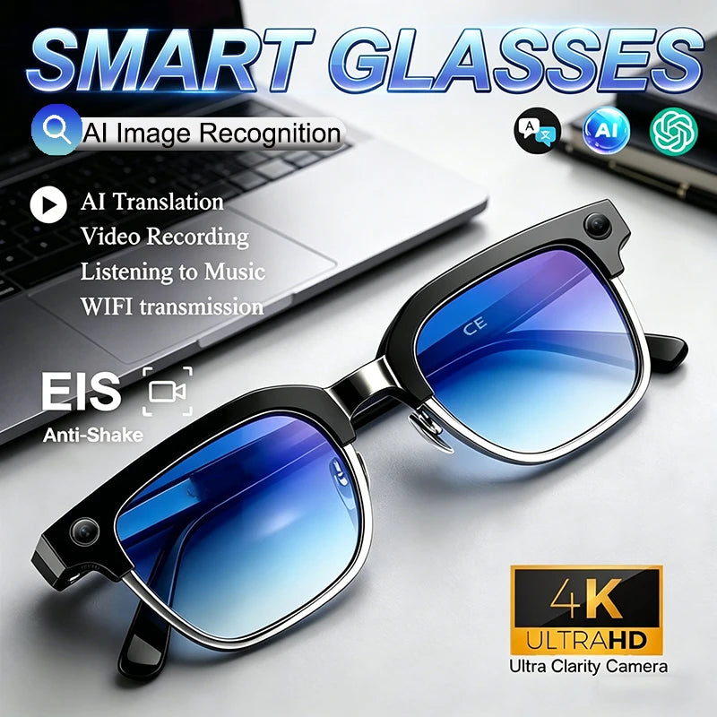 2026 New Smart Glasses with AI Intelligent Q&A Photography Recording Intelligent Translation 800W Camera Bluetooth Smart Glasses