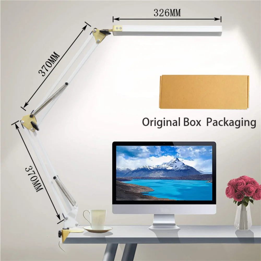 LED Desk Lamp with Clamp 10W Swing Arm Desk Lamp Eye-Caring Dimmable Desk Light with 10 Brightness Level, 3 Lighting Modes