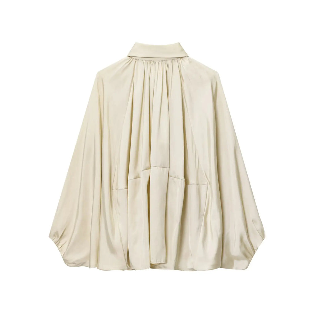 HH 2025 Fashion Woman Casual Zipper Design Solid Coat Spring Women Lapel Bat Sleeve Pleated Design Loose Jacket Top Mujer