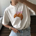 Fashion American Ins Personality Simple Printed T-shirt in Summer Y2K Pink Bread Cute Women's Style Clothing Half-sleeved Top