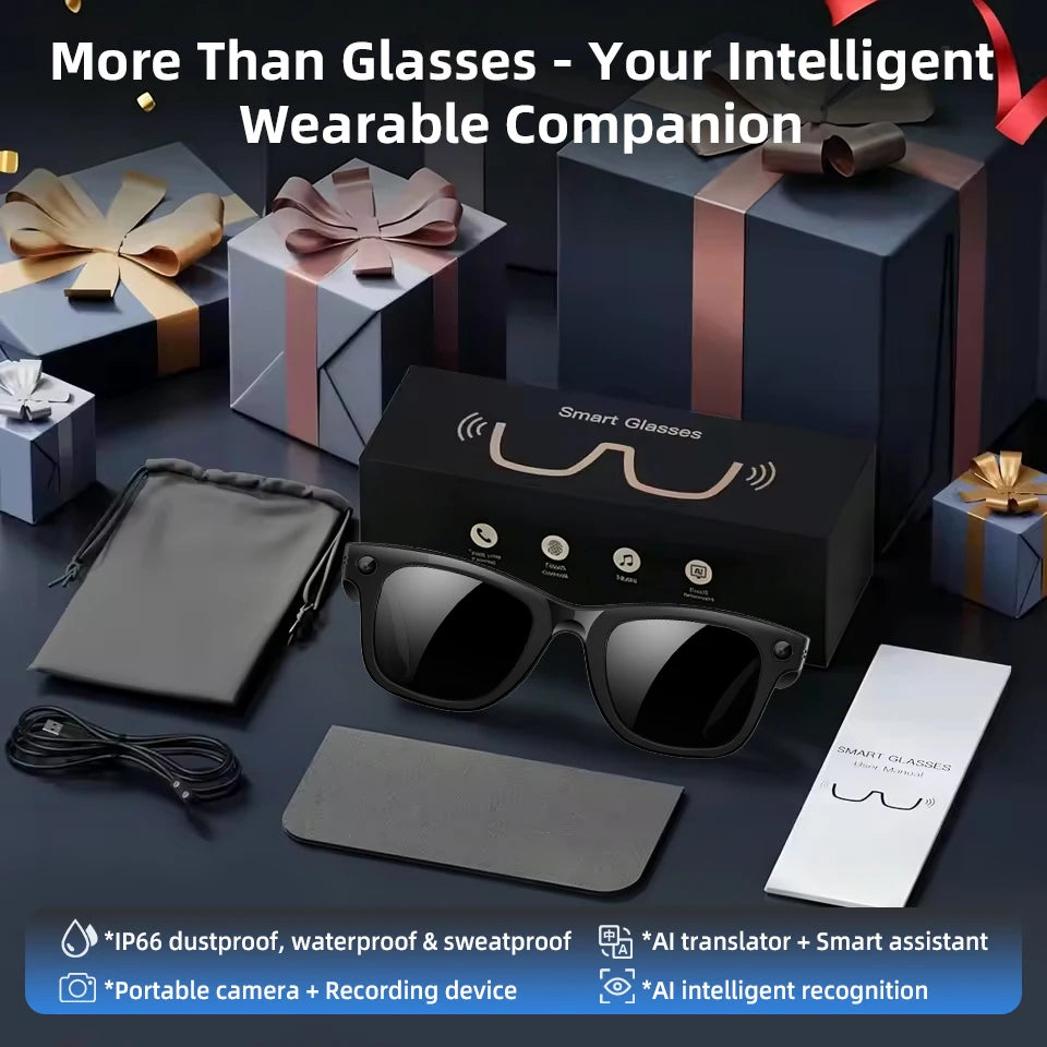 LIGE New AI Smart Glasses 1300W Pixel Camera 4K Video AI Translation Music Player BT Call Waterproof Color Change Sunglasses Men