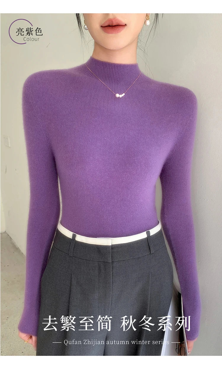 Fashion Woman Autumn Winter Sweater Elegant Female Merino Wool Knitwear Slim Pullover Cashmere Lady Long Sleeve Clothing Tops