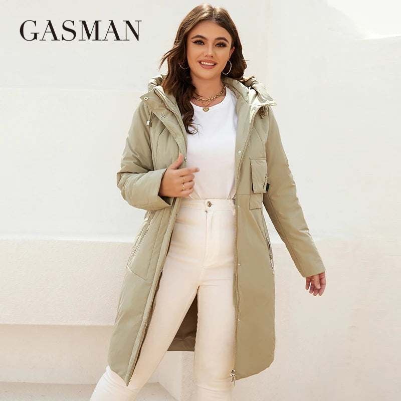 GASMAN women's jacket spring 2022 long Fashion Woman coat hooded waistline casual Outwear Brand High-Quality lady parkas 8293