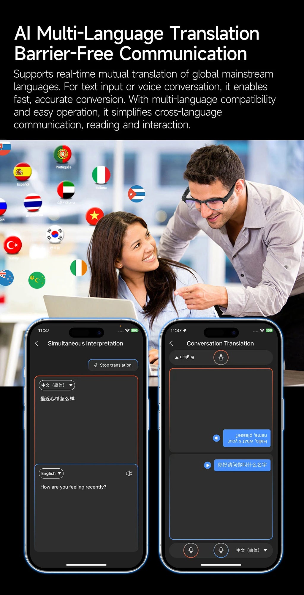 2026 New Smart Glasses with AI Intelligent Q&A Photography Recording Intelligent Translation 800W Camera Bluetooth Smart Glasses