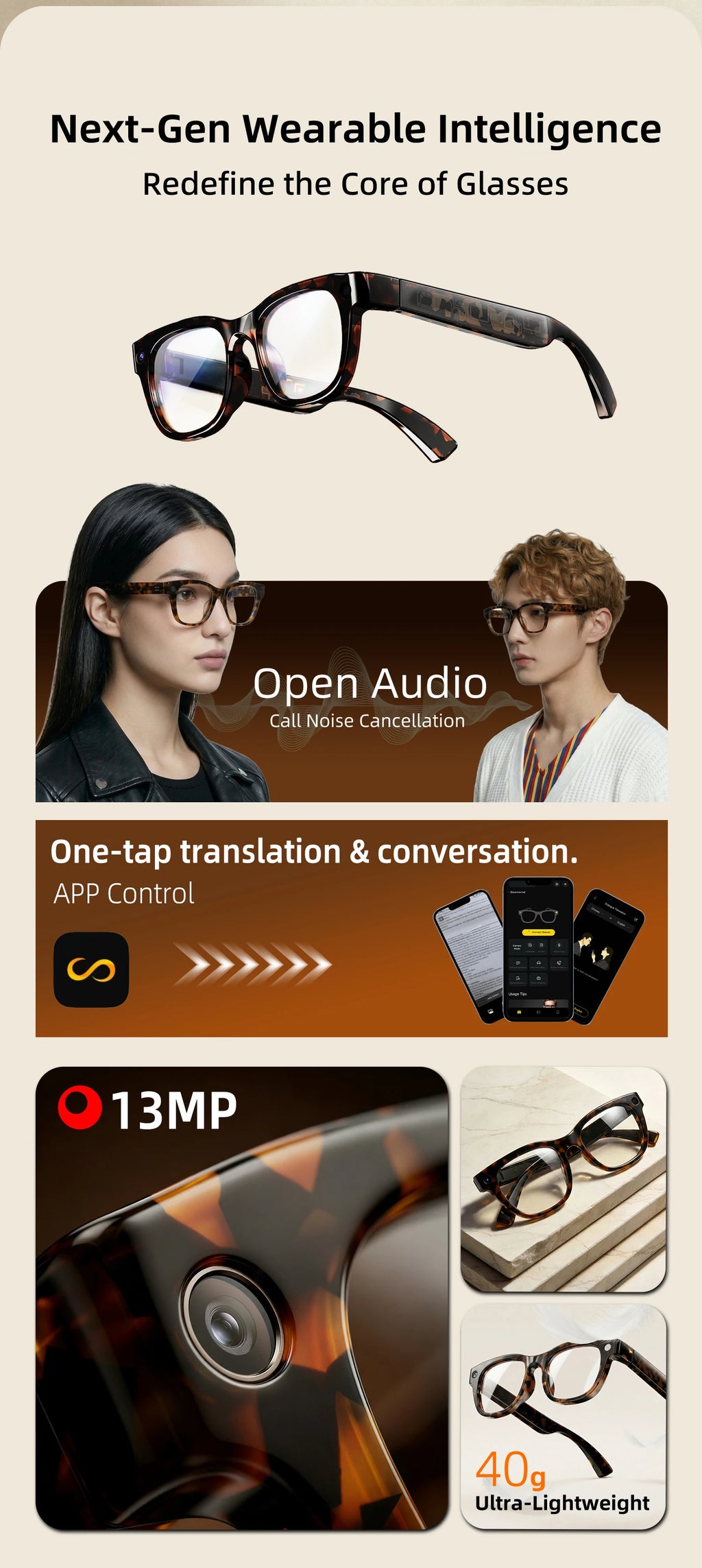 2026New AI Smart Glasses 1300W HD Camera Glasses Photo Recognition Video Record Translation Call Waterproof Sunglasses Men Women