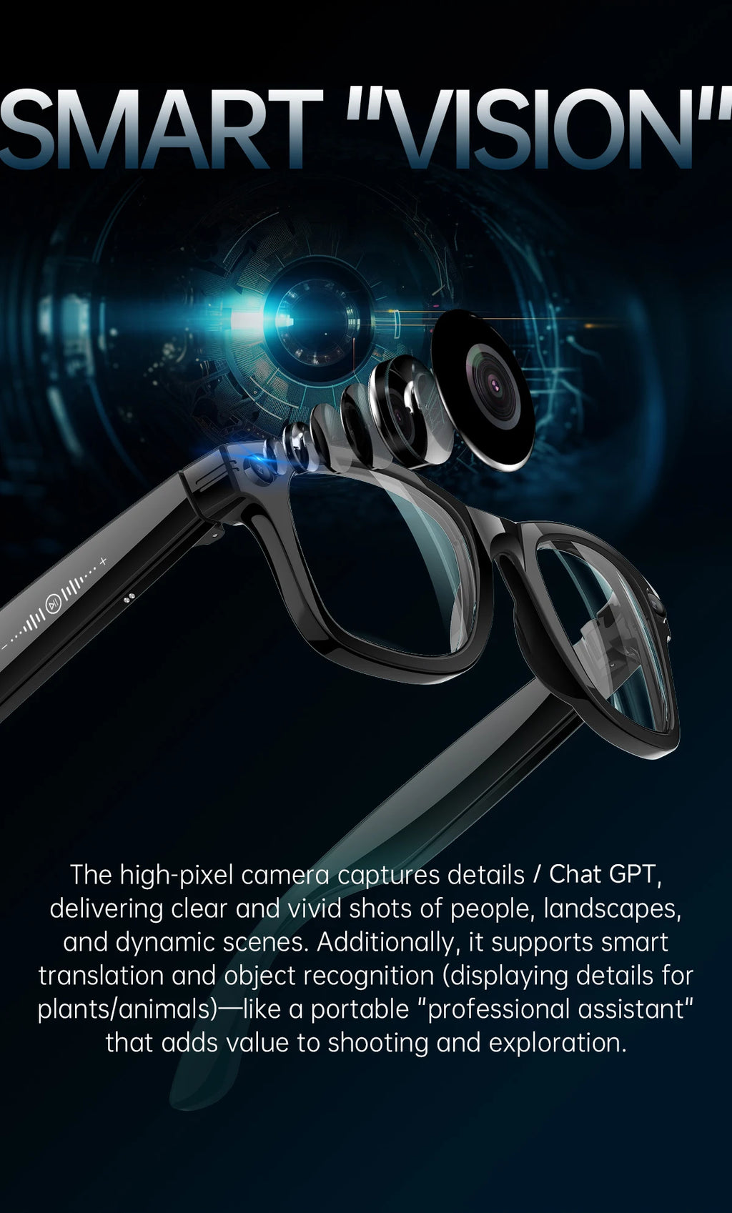 LIGE New AI Smart Glasses 1300W Pixel Camera 4K Video AI Translation Music Player BT Call Waterproof Color Change Sunglasses Men