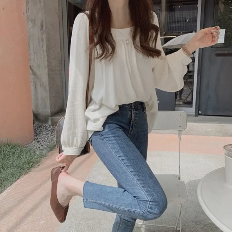 Simple White Shirts & Blouses For Women Crop Japanese Harajuku Fashion Woman Top Offer High Quality Clothing Trend 2025 Novelty