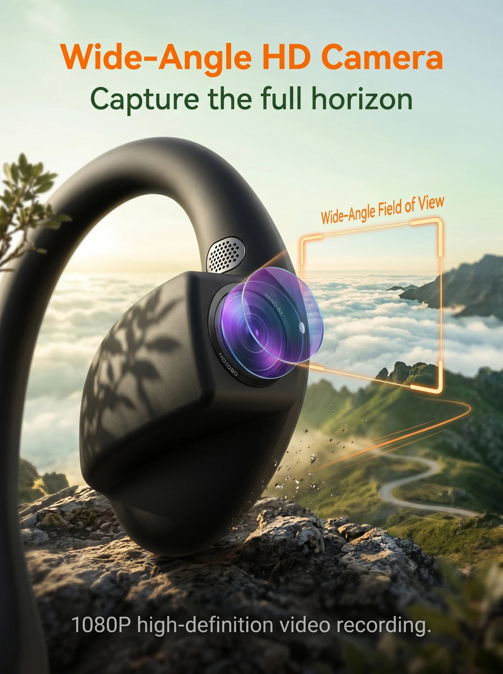 AI Camera Headphones 8MP HD Recording Smart AI Translation Ear Hanging Air Conduction Earphones Bluetooth Outdoor Cycling Record