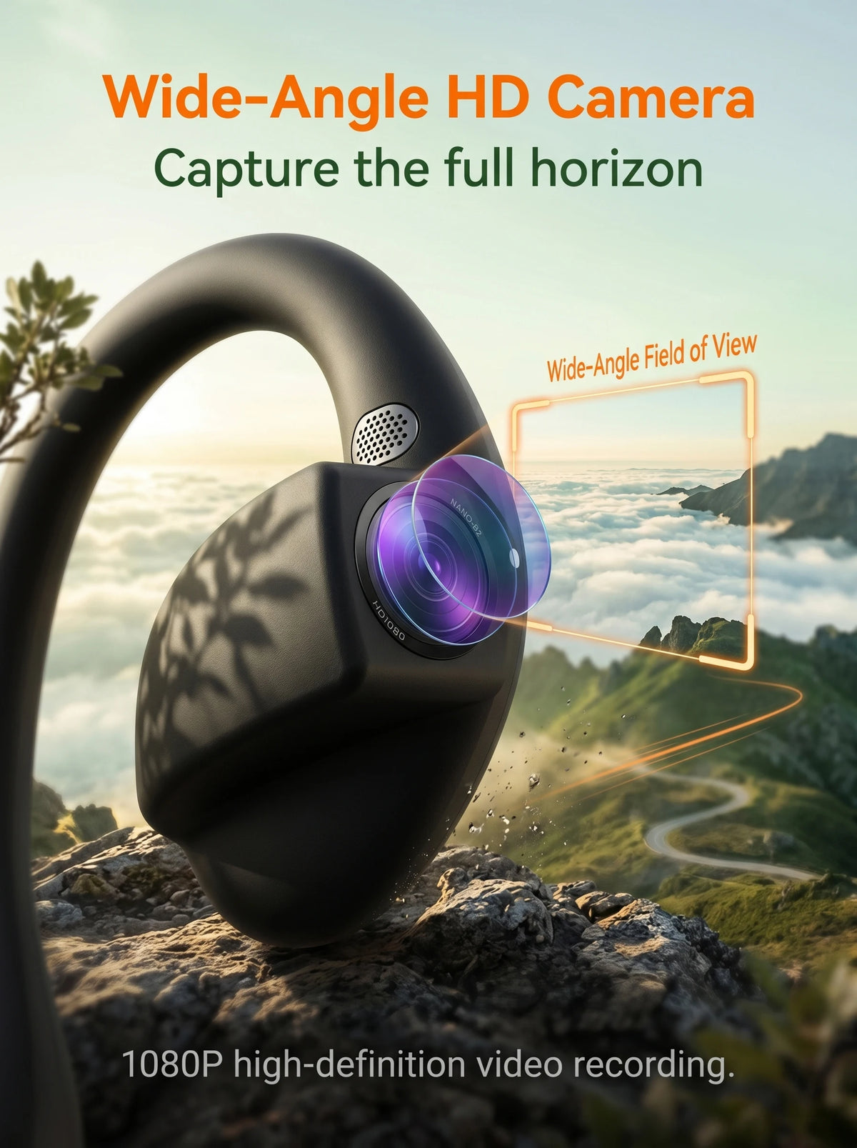 AI Camera Headphones 8MP HD Recording Smart AI Translation Ear Hanging Air Conduction Earphones Bluetooth Outdoor Cycling Record