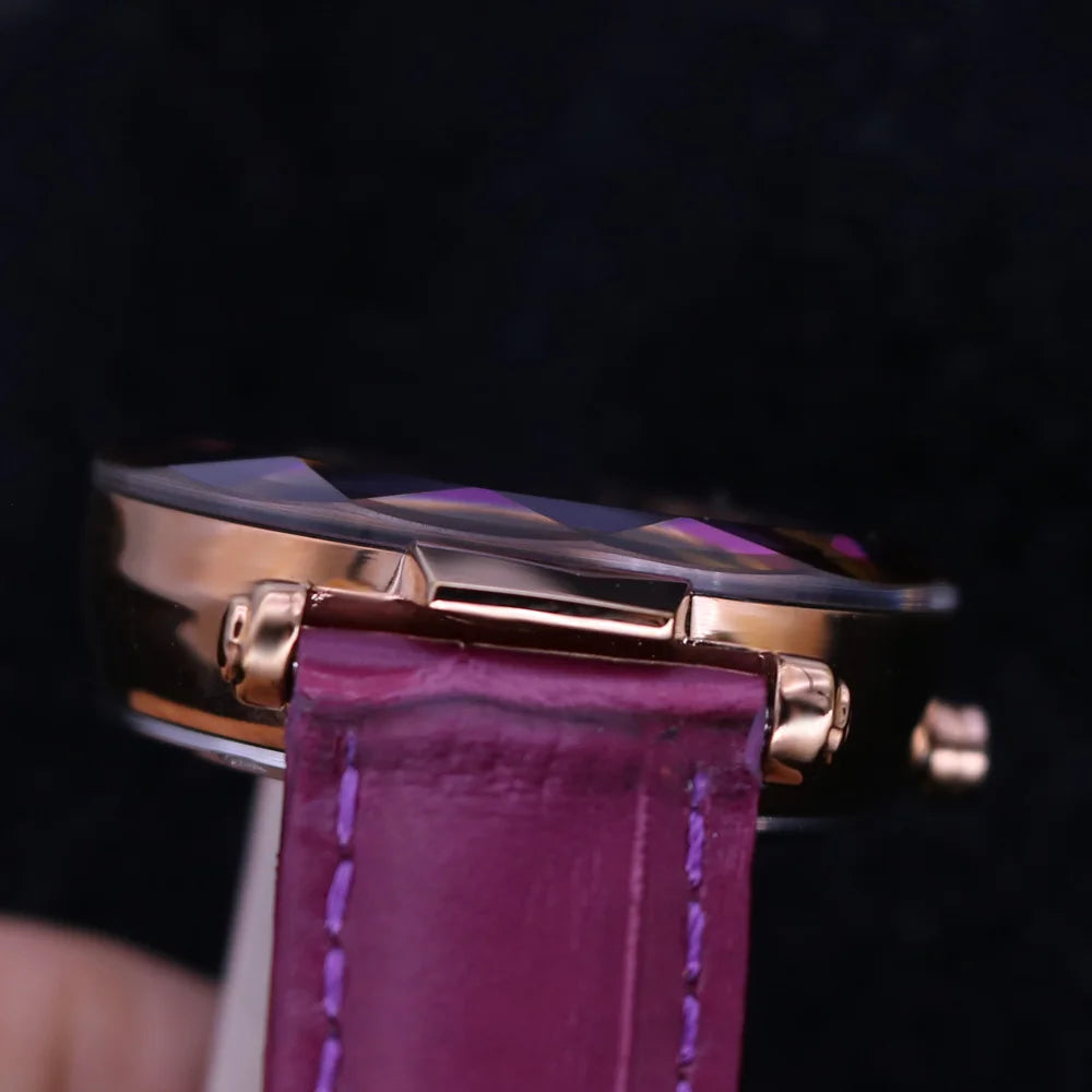 Hot Purple Lady Women's Watch Quartz Hours Fashion Woman Clock Real Leather Bracelet Girl's Birthday Gift