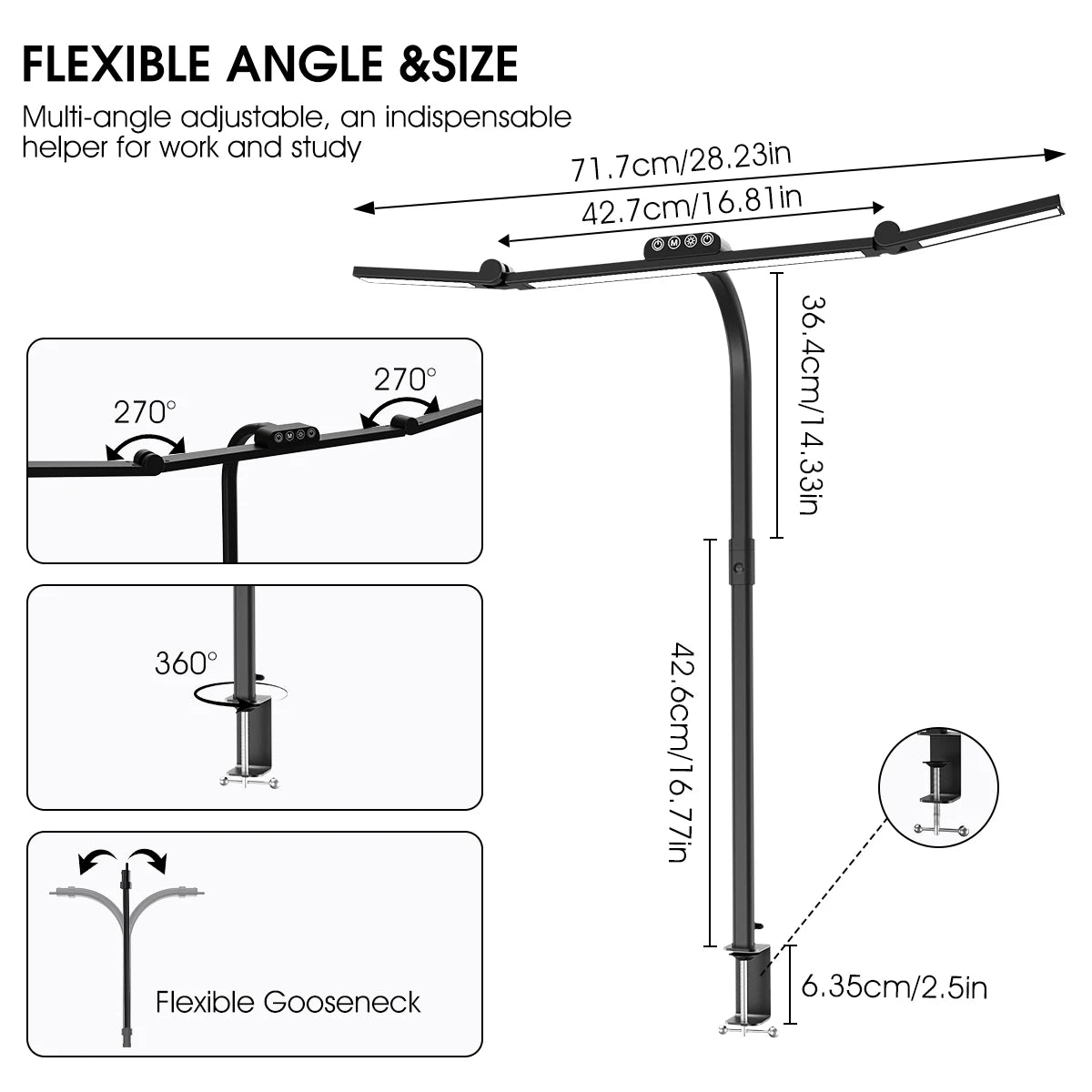 led Desk Lamp with Clamp, 24W Ultra Bright Architect LED Table Lamp for Home Office with Atmosphere Lighting, Automatic Dimming
