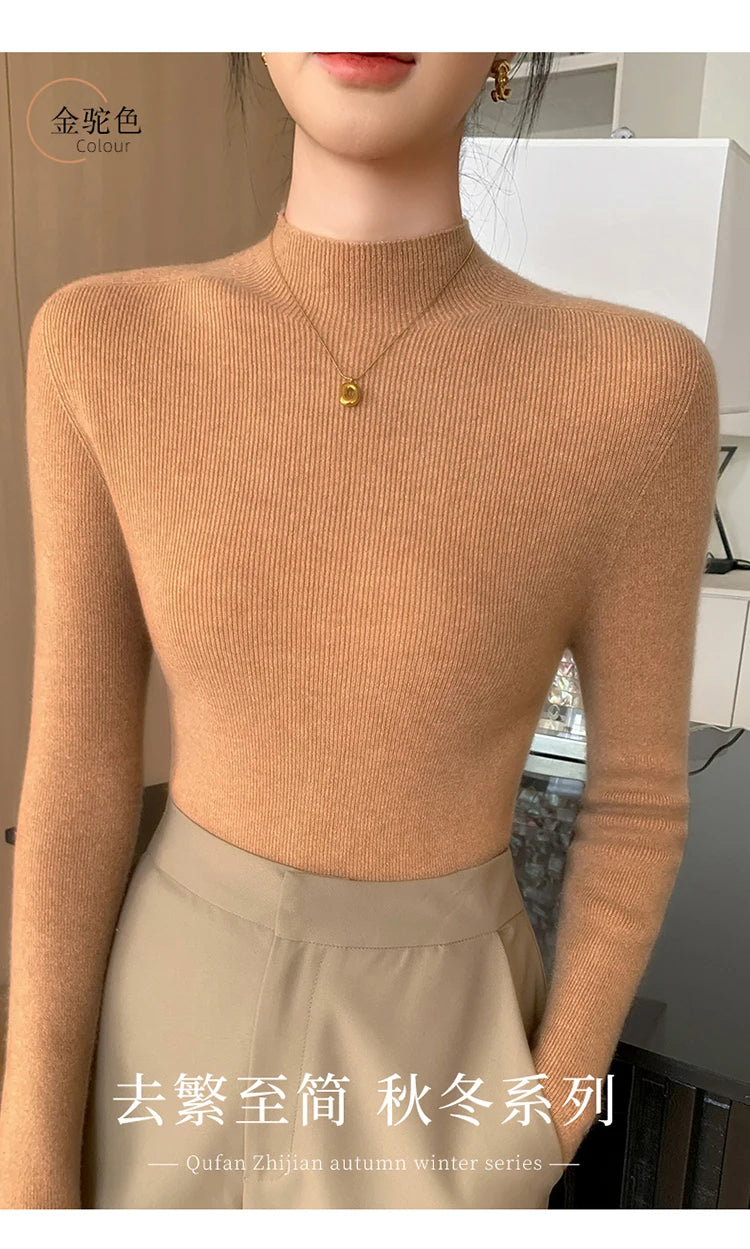 Fashion Woman Autumn Winter Sweater Elegant Female Merino Wool Knitwear Slim Pullover Cashmere Lady Long Sleeve Clothing Tops