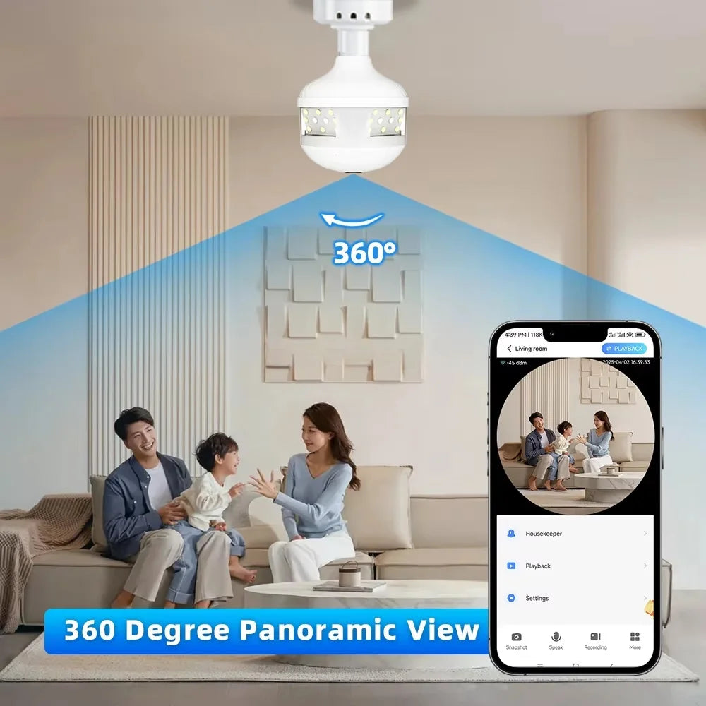 V380 PRO App Fisheye Len 360 Panoramic View E27 Socker Holder Bulb 3MP Camera Night Vision WiFi CCTV Camera
