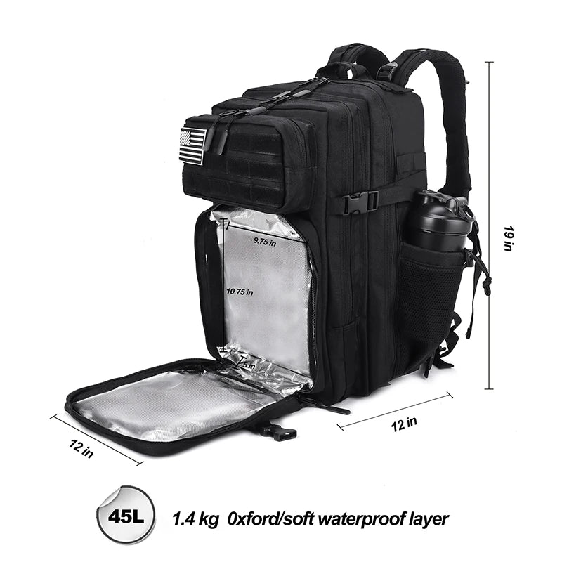45L Meal Management Backpack for Men Women Tactical Adults Insulated Lunch Athletes Gym Bag Sports Daypacks With Bottle Holder