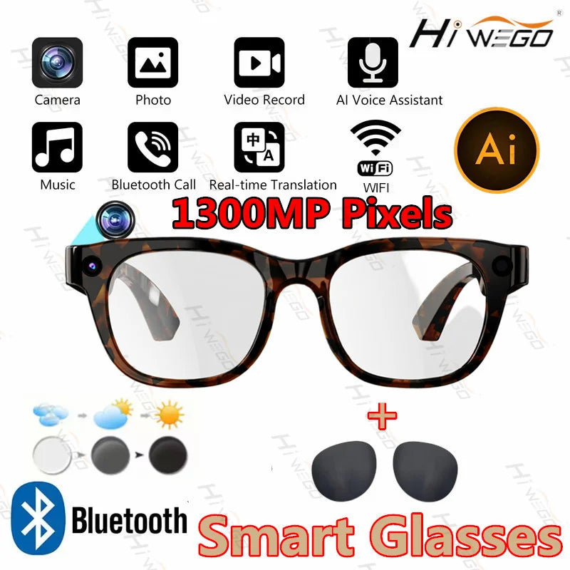 2026New AI Smart Glasses 1300W HD Camera Glasses Photo Recognition Video Record Translation Call Waterproof Sunglasses Men Women