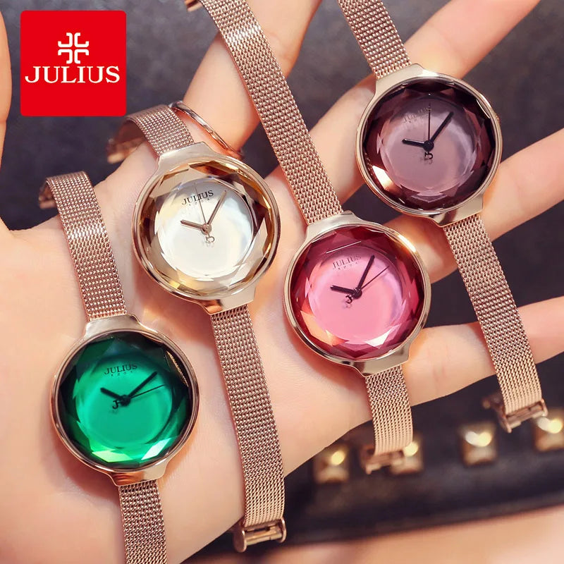 Top Women's Watch Japan Quartz Hours Fine Fashion Woman Clock Bracelet Stainless Steel Simple Birthday Girl's Gift Julius Box