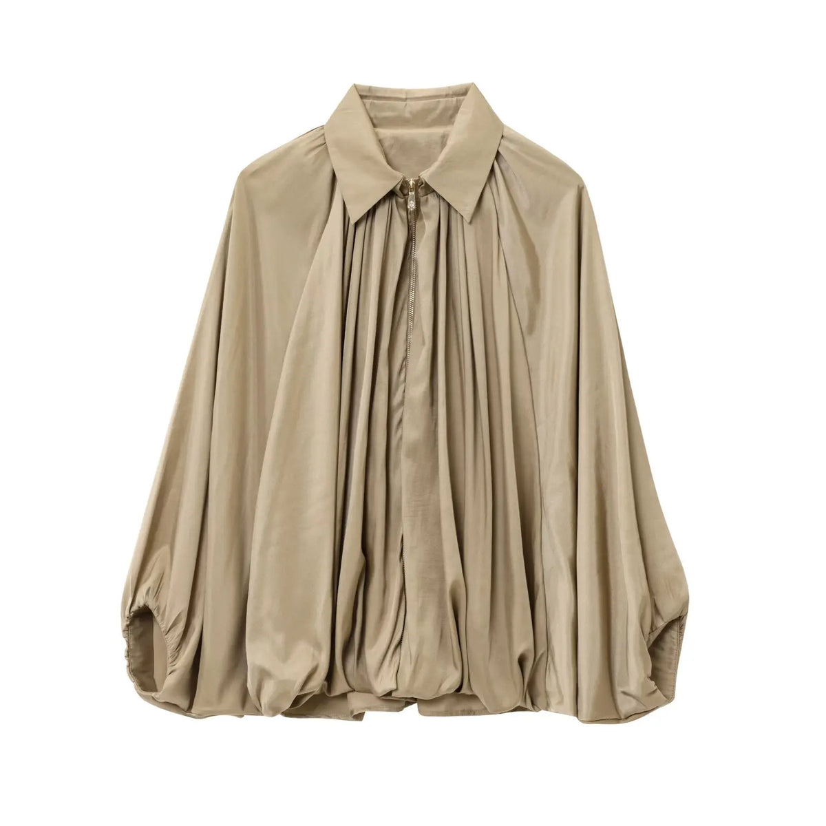 HH 2025 Fashion Woman Casual Zipper Design Solid Coat Spring Women Lapel Bat Sleeve Pleated Design Loose Jacket Top Mujer