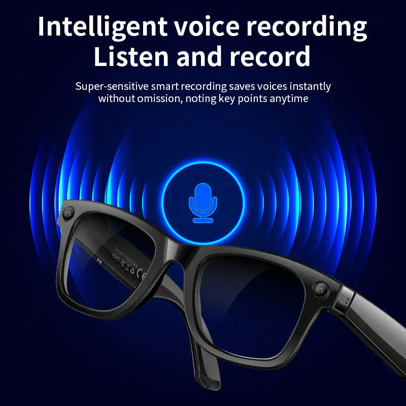 AI 5 Million Pixels Smart Glasses Recording Videos Photo Recognition Answer Translation 290mAh IP66 Waterproof Bluetooth Glasses