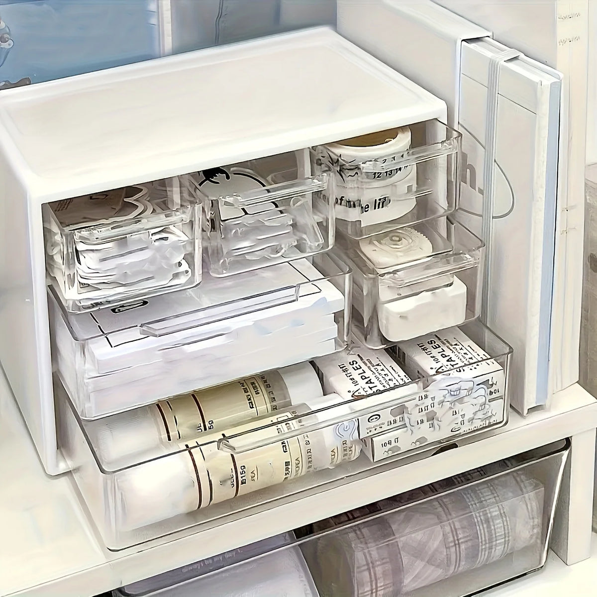 Desktop Organizer with Six Drawers-Spacious and Multifunctional Container,Perfect for Office Supplies,Stationery,Dorm Essentials