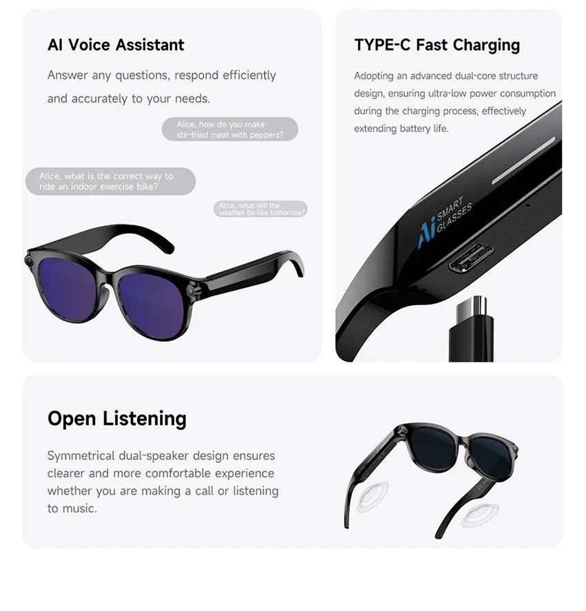 AI Smart Glasses 800W Shooting Camera HD Photo Video Voice Call Translation Waterproof Bluetooth AI Motorcycle Glasses