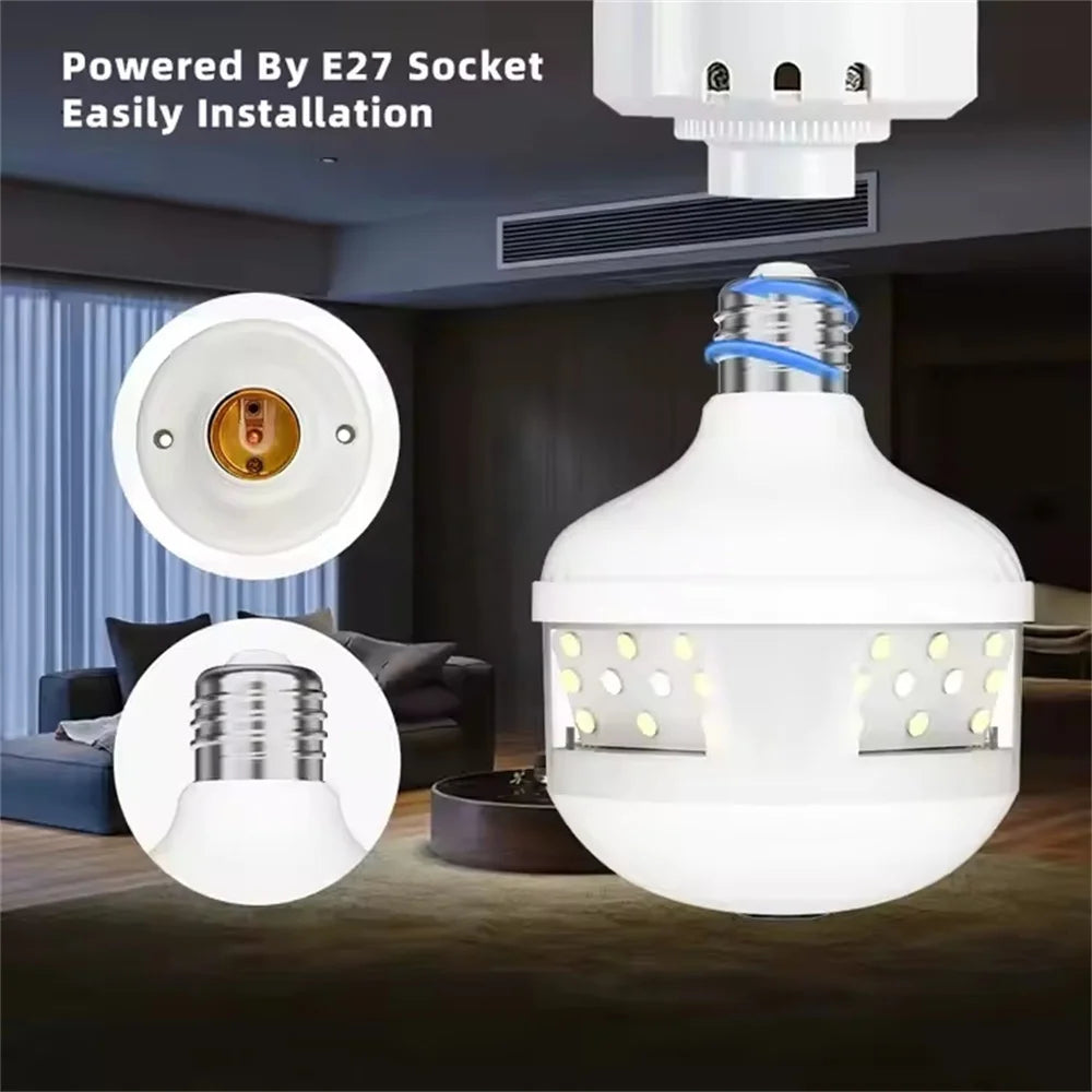 V380 PRO App Fisheye Len 360 Panoramic View E27 Socker Holder Bulb 3MP Camera Night Vision WiFi CCTV Camera