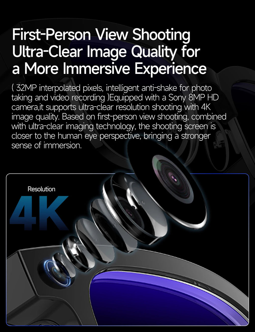 2026 Smart AI Glasses 4K HD 800W Camera 32GB Memory 140+ Translation ChatGPT Music Play Photos &Video Shoot Sunglasses Men Women