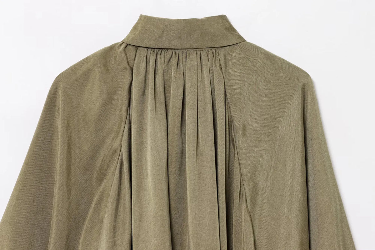 HH 2025 Fashion Woman Casual Zipper Design Solid Coat Spring Women Lapel Bat Sleeve Pleated Design Loose Jacket Top Mujer