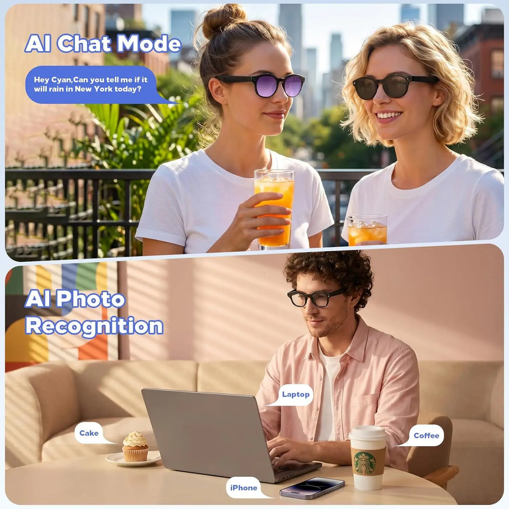 2026New AI Smart Glasses 3Lens 13MP Camera 4K Video Recording 100+ AI Languages Translation Sunglasses Bluetooth Call Music Play