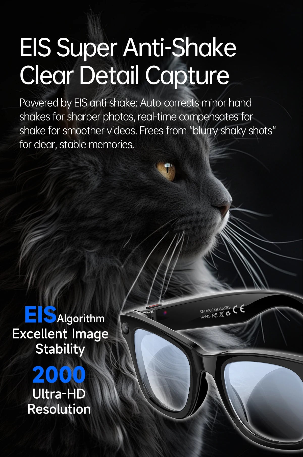 AI 5 Million Pixels Smart Glasses Recording Videos Photo Recognition Answer Translation 290mAh IP66 Waterproof Bluetooth Glasses